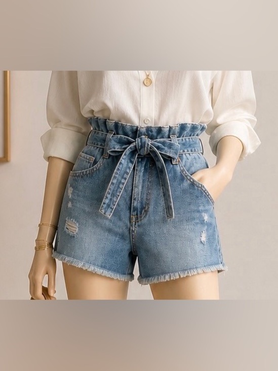 Alice + Olivia Pants - Alice + Olivia Paperbag Denim Shorts High Waist Belted
Distressed Sz 32 NWT